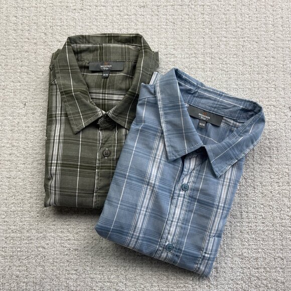Lot x2 Mountain Ridge Button Up Shirt Mens M  Blue & Green Plaid Short Sleeve - Picture 1 of 16
